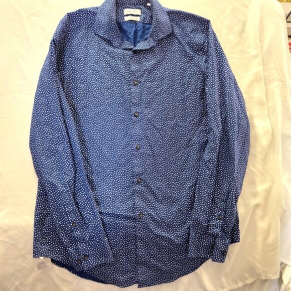 ​Calvin Klein Steel Slim Fit Non-Iron Dress Shirt Blue Geometric | Men's Medium - Picture 1 of 9